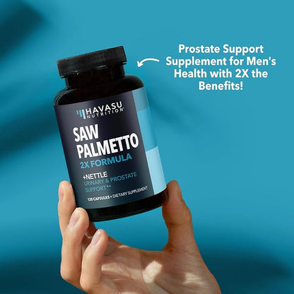 Saw Palmetto with Stinging Nettle Extract - 2X Formula Saw Palmetto Prostate Support Supplement for Men's Health - DHT Blocker for Men to Support Hair, Bladder and Prostate Health - 2 Month Supply