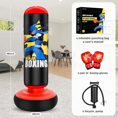 Punching Bag for Kids, Kids Boxing Set with Boxing Gloves 66" Large Inflatable Punching Bag,Gifts for Boys & Girls Age 5-12 for Practicing Karate, Taekwondo