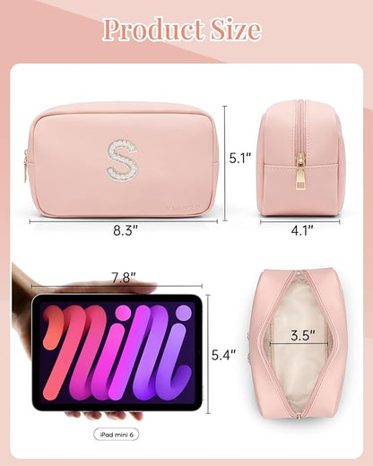 Vlando Bridesmaid Proposal Gifts Travel Makeup Bag Organzier Personalized Gifts for Women, Teen Girl Gifts Trendy Stuff, Teenage Girl Gifts, Initial Cosmetic Bag Letter S