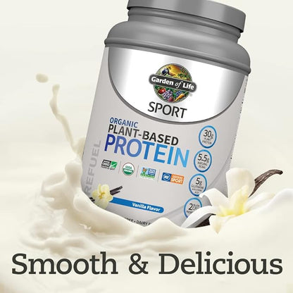 Organic Vegan Protein Powder, Vanilla Protein Powder with Probiotics, BCAAs, 30g Plant Protein, NSF Certified, Gluten Free & Sport, Non GMO, Garden of Life Sport Protein Powder - 19 Servings