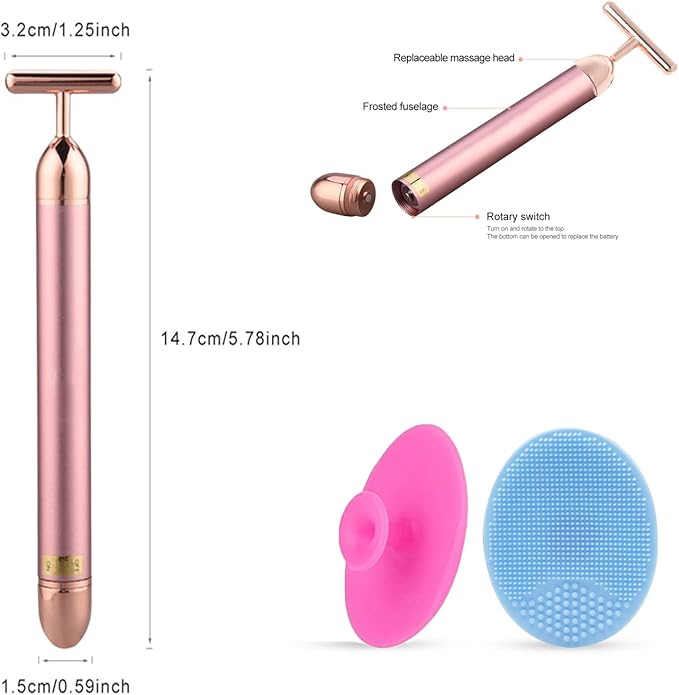 Beauty Bar Rose Gold Facial Massager for Skin Care Electric T-Shape Tools Face Lifting and Firming Anti-Wrinkles Skin Tightening (Pink)