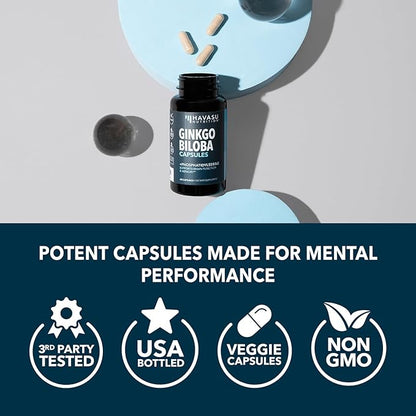 Ginkgo Biloba 120mg - Nootropic that Supports Brain Health, Mental Alertness, Memory & Focus - Energy and Focus Supplement With Ginkgo Biloba Extract and Phosphatidylserine - 60 Non-GMO Capsules