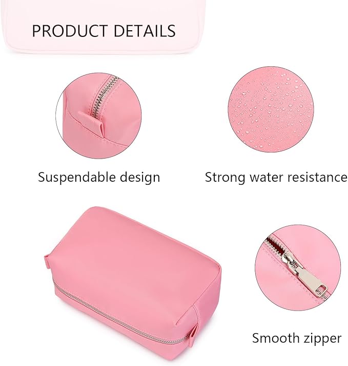 Organizer Bag Lightweight Cosmetic Bag with Ring Clasp Perfect Travel Makeup Bag for Women nylon Stand Up Design (Pink/Nylon)
