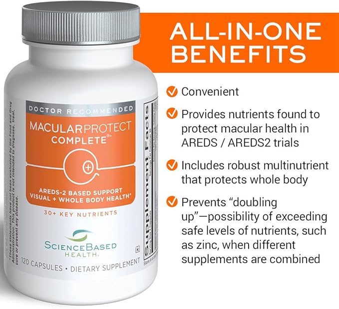 MacularProtect Complete All-in-One AREDS 2 Vitamin & Mineral Supplement and Whole Body Multinutrient - 30+ Key Nutrients Protects Macular and Whole Body Health -120 Capsules