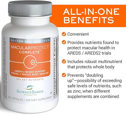 MacularProtect Complete All-in-One AREDS 2 Vitamin & Mineral Supplement and Whole Body Multinutrient - 30+ Key Nutrients Protects Macular and Whole Body Health -120 Capsules