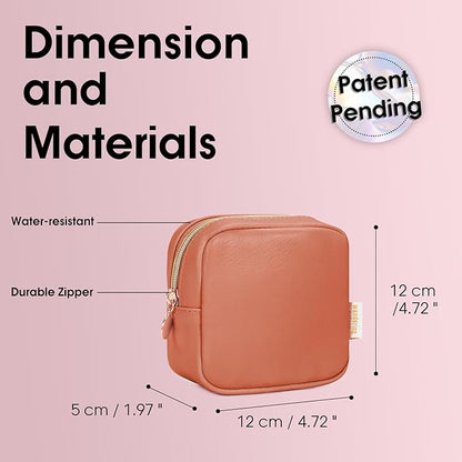 Wandering Nature Small Makeup Bag for Purse Mini Make up Pouch Cute Cosmetic Pouch for Women with Slip-in Pockets Vegan Leather, Orange