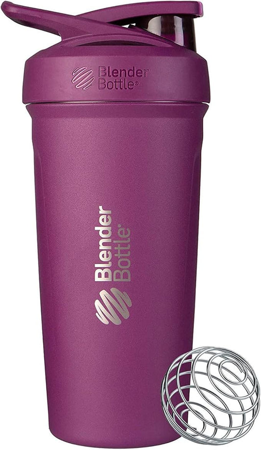 BlenderBottle Strada Shaker Cup Insulated Stainless Steel Water Bottle with Wire Whisk, 24-Ounce, Plum