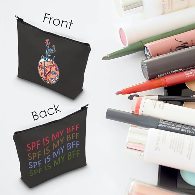 Dermatologist Cosmetic Bag Dermatology Student Graduation Gift SPF Is My BFF Makeup Zipper Pouch for Skin Doctor Dermatology Nurse (SPF Black Bag)