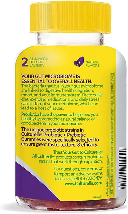 Culturelle Daily Probiotic Gummies for Women & Men, Berry Flavor, 52 Count, Naturally-Sourced Daily Probiotic + Prebiotic for Digestive Health, Non-GMO & Vegan