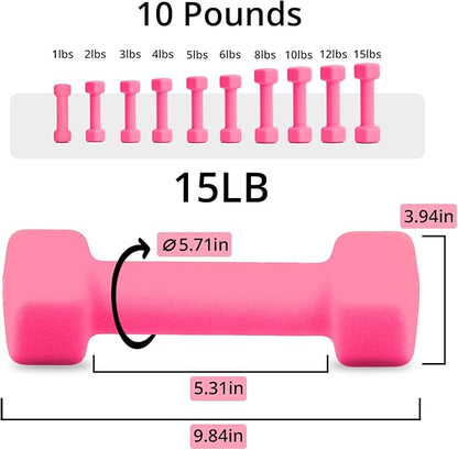 Portzon Weights Dumbbells 10 Colors Options Compatible with Set of 2 Neoprene Dumbbells Set,1-15 LB, Anti-Slip, Anti-roll, Hex Shape for Shoulder,Neck, and Hand Training for Seniors