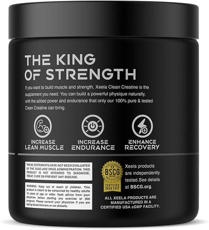 XEELA Creatine for Lean Muscle Gain, All Natural Creatine Powder for Men & Women with Creapure, Increase Strength & Power, Reduce Recovery Time(Unflavored, 100 Servings)