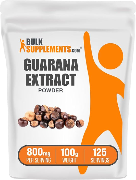 BulkSupplements.com Guarana Extract Powder - Natural Caffeine Supplement, from Guarana Seed, Guarana Powder - Gluten Free, 800mg per Serving, 100g (3.5 oz) (Pack of 1)