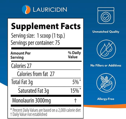 Lauricidin- The Original Monolaurin Supplement- 3000mg per Serving- 227g per Jar (Essential Immune Support and Gut Health)
