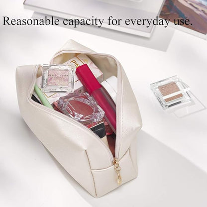 PU Leather Cosmetic Bag for Women Minimalism Makeup Bag for Daily Use Portable Storage Purse Small Neat Cosmetic Pouch Water-resistant Toiletry Bag for Travel (Voilet Pink)