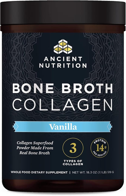 Ancient Nutrition Collagen Powder, Bone Broth Collagen, Vanilla, Hydrolyzed Multi Collagen Peptides, Supports Skin and Nails, Joint Supplement, 30 Servings, 18.3oz