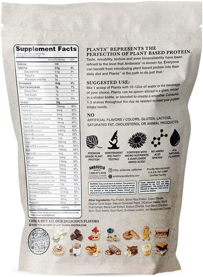 Ambrosia Planta - Premium Organic Plant-Based Protein | Vegan & Keto Friendly | Gourmet Flavors with No Bloating or Stomach Upset | Gluten & Soy Free | No Added Sugar | 25 Servings | Melted Chocolate