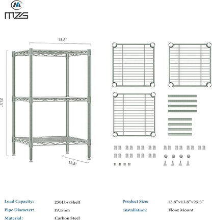 750 lbs 3 Tier Shelf Metal Storage Shelves Shelving Wire Rack Heavy Duty Closet Organizers for Garage Kitchen Bathroom Laundry Light Green 13.8" D x 13.8" W x 25.5" H