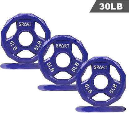 SPART Color Coded Weight Plate 2-Inch Cast Iron 2.5/5/10/15/25/35/45LB, Single/Pair/Set