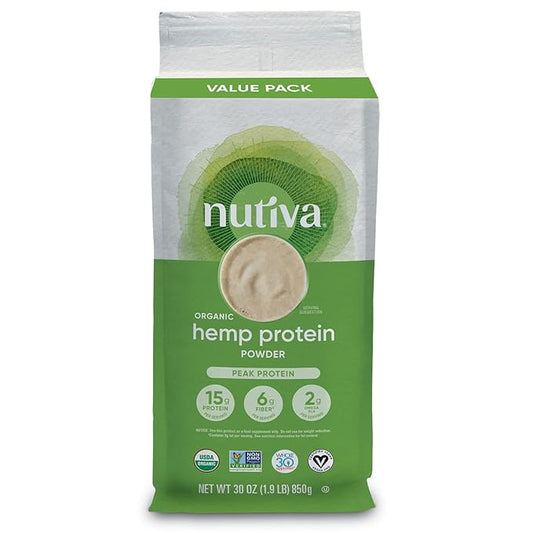 Nutiva Organic Cold-Pressed Raw Hemp Seed Protein Powder, Peak Protein, 30 Oz, USDA Organic, Non-GMO, Whole 30 Approved, Vegan, Gluten-Free & Keto, Plant Protein with Essential Amino Acids