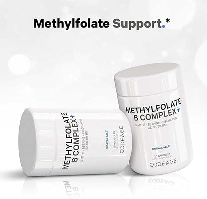 Codeage Methylfolate B Complex Supplements - 5 MTHF, Methylcobalamin 1000mcg Methylated Vitamin B12, Riboflavin, Betaine, Vitamins B6, Methylation Cycle MTHFR - 2 Months - 120 Capsules