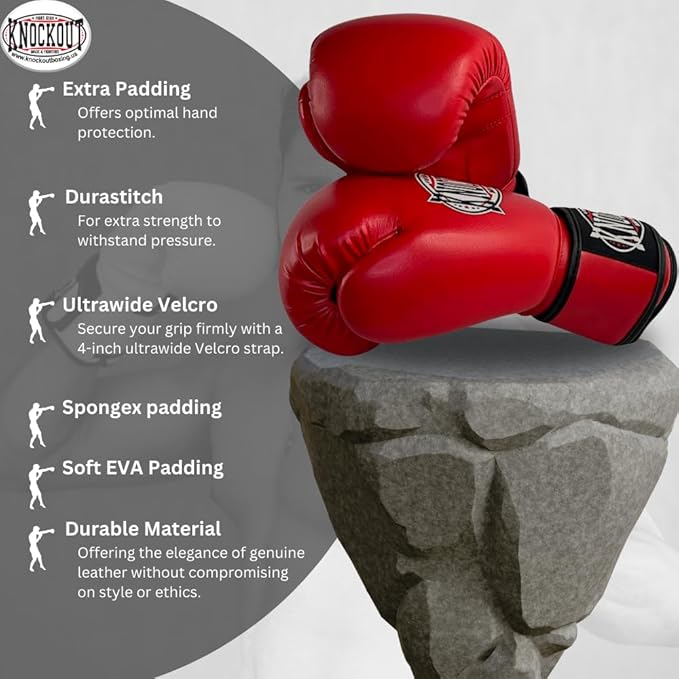 Knockout Gel Boxing Gloves for Men Women - Pro Training Sparring, Maya Hide Leather Muay Thai MMA Kickboxing, Adults-Kids Heavy Bag Workout Gloves for Boxing -Ultra-Wide Wrist Support 10 oz - 16 oz