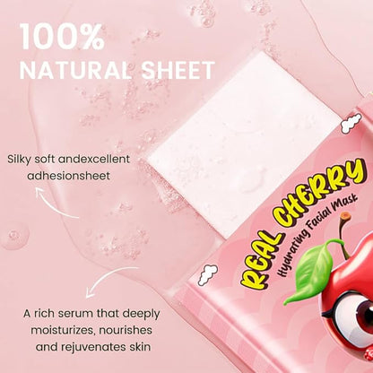 8 Pack Cherry Fruit Face Mask,Pink Face Masks Spa Day kit Supplies for Teens Girls Women,Sheet Facial Mask Skincare for Kids Gifts Set,Hydrate Nourish Soothe for All Skin Types,Spa Party Favors