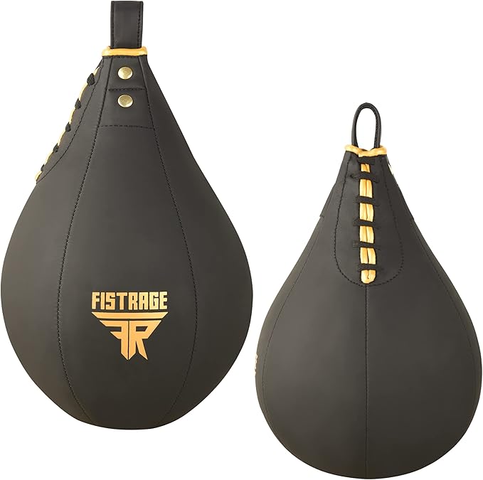 FISTRAGE Speed Bag Boxing Ball Leather MMA Muay Thai Training Punching Dodge Striking Kit with Free Hanging Swivel Workout Speedball Kicking Platform Equipment