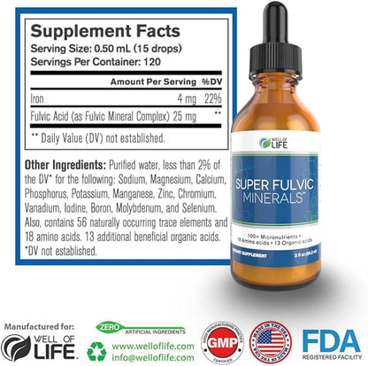 Super Fulvic Minerals: Herbal Detox - 2 oz. | 128 Servings. Nutrient-Rich Formula for Enhanced Absorption, Gut Health Support, and Antioxidant Protection. Made in USA.