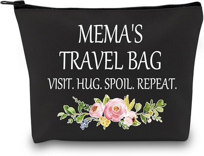 GJTIM Mema Cosmetic bag Grandma Mema Mother’s Day Birthday Appreciation Gift Travel Toiletry bag for Mema (Mema's Travel Black)
