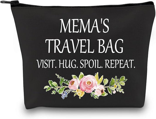 GJTIM Mema Cosmetic bag Grandma Mema Mother’s Day Birthday Appreciation Gift Travel Toiletry bag for Mema (Mema's Travel Black)