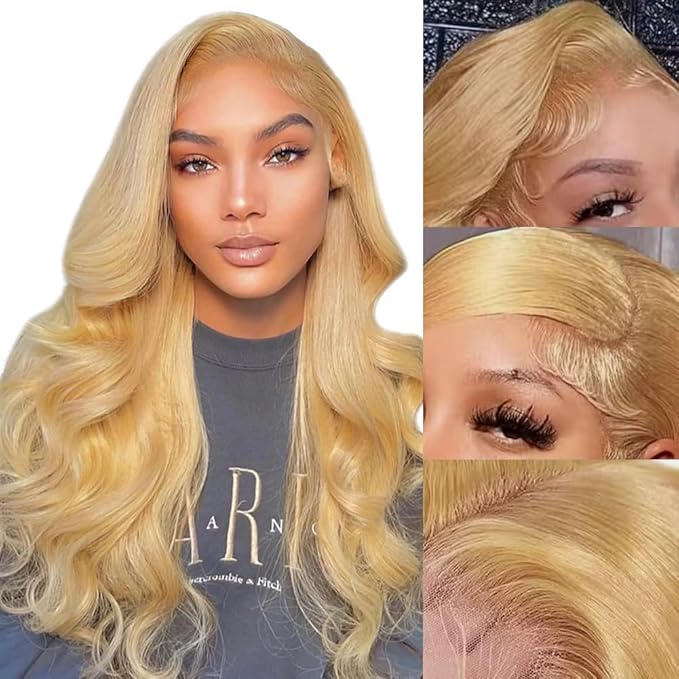 FABA Blonde Lace Front Wigs Human Hair 24 Inch 13x4 HD Lace Honey Blonde Body Wave Lace Front Wigs for Women #27 180% Density Lace Front Human Hair Wig Pre Plucked with Baby Hair Natural Hairline