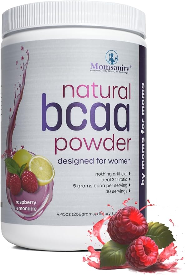 BCAA Pre Workout Powder for Moms | Naturally Sweetened with Stevia, Erythritol, & Monk Fruit to Help Build Energy Pre & Post Workout | 40 Servings (Raspberry Lemonade)