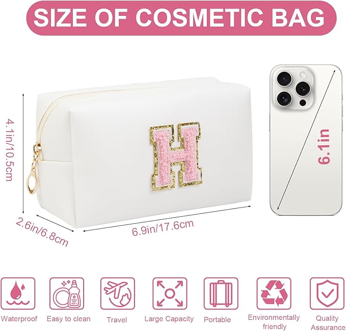 Birthday Gifts for Women Her,Travel Cute Makeup Bag,Large Capacity Cosmetic Bags for Women Makeup Pouch PU Leather Waterproof Cosmetic Bag (H, White)