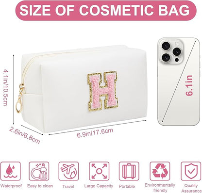 Birthday Gifts for Women Her,Travel Cute Makeup Bag,Large Capacity Cosmetic Bags for Women Makeup Pouch PU Leather Waterproof Cosmetic Bag (H, White)