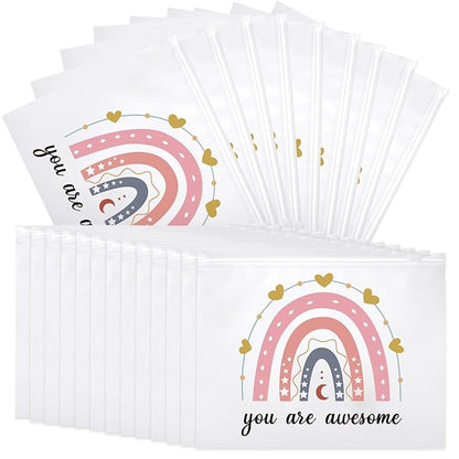 Reginary 100 Pcs Inspirational Gifts for Girls Women Travel Cheer Makeup Bag Bulk Loved Quotes Cosmetic Bags with Zipper Thank You Encouragement Birthday Gift Bag for Nurse Teacher Friend (Charming)