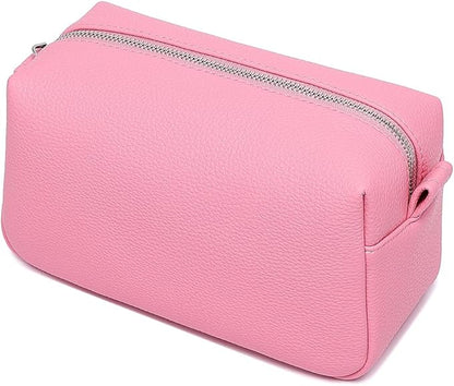 PU leather Organizer Bag Lightweight Cosmetic Bag with Ring Clasp Perfect Travel Makeup Bag for Women (Azalea Pink/PU)