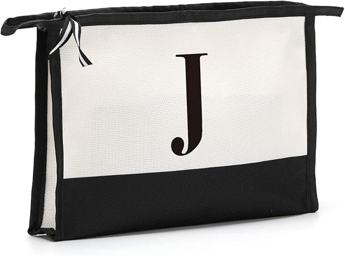 Monogrammed for Women Initial bridesmaid gifts, Personalized monogram Monogram Cosmetic Bag,Travel Makeup Bag Suitable for Wedding weekend Beach Gift for Women Teachers Friends.Pure letters J