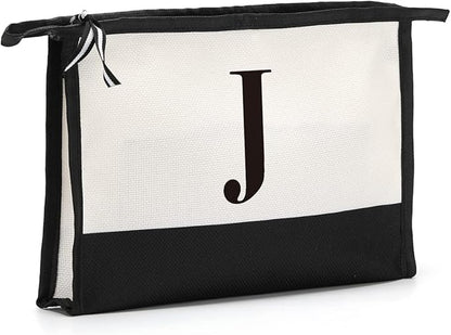 Monogrammed for Women Initial bridesmaid gifts, Personalized monogram Monogram Cosmetic Bag,Travel Makeup Bag Suitable for Wedding weekend Beach Gift for Women Teachers Friends.Pure letters J