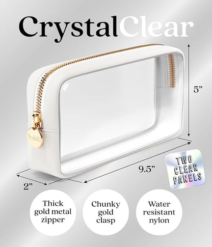 Clear Makeup Bag Zipper Pouch, Transparent Cosmetic Case Organizer, TSA Approved Travel Toiletry Case, Travel Accessories Essentials Makeup Tote for Women, Small Cute Make up Bag for Purse - White
