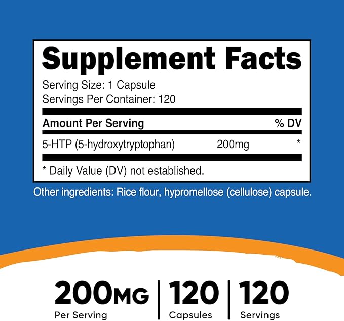 Nutricost 5-HTP 200mg, 120 Vegetarian Capsules (5-Hydroxytryptophan) - Non-GMO & Gluten Free