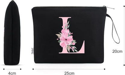 Vavabox A-Z Personalized Makeup Bag, Birthday Gifts for Women Mom, Gifts for Best Friend, Bride Bridesmaid Cosmetic bag (L, Black)