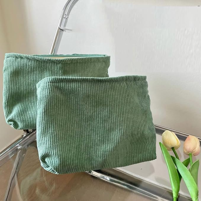 Cosmetic Bags for Women Makeup Bag Large Capacity Purse Travel Toiletry Zipper Storage Pouch Make up Brushes Organizer for Gifts (Corduroy, Grass Green)