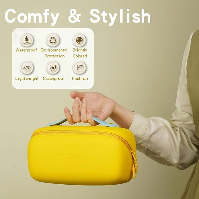 Travel Makeup Bag, Large Capacity Waterproof Cosmetic Bag for Women, Portable Pouch Open Flat Toiletry Bag Make up Organizer with Divider and Handle,Yellow
