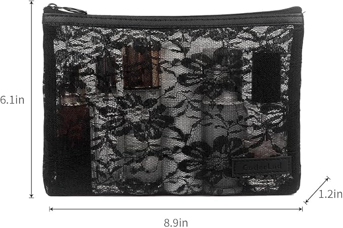 fashion portable cosmetic bag,Visible large capacity Nylon storage bag, for Business Travel bath, Unisex (black 3pcs set) (purpose made lace zippered cosmetic bag)