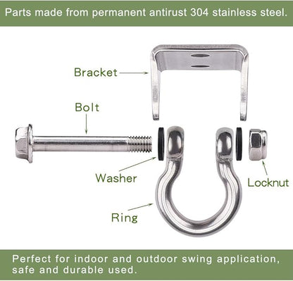 Set of 2 Heavy Duty 180° Swing Hangers, Stainless Steel Swing Hook for Ceiling Wooden Porch Swing Hanging kit Playground Gym Rope Boxing Bag Hammock Chair Yoga Swing Mount 1000 lb Capacity
