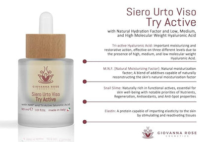 Hydrating Facial Serum with 3 Molecular Weight Hyaluronic Acid – Anti-Wrinkle, Anti-Blemish for Men and Women, with Snail Slime and Elastin - Natural Illuminator