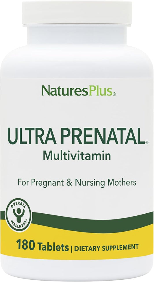 Natures Plus Ultra Prenatal Multivitamin - 800 mcg Folate, 180 Vegetarian Tablets - Prenatal Supplement with Iron, Iodine, Calcium & B-Complex Vitamins - Gluten-Free - 90 Servings