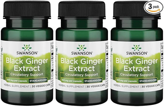 Swanson Black Ginger Extract - Promotes Healthy Blood Circulation and Physical Vigor - May Aid Heart Health, Muscle Tissue, and Mental Wellbeing - (30 Veggie Capsules, 100mg Each) 3 Pack