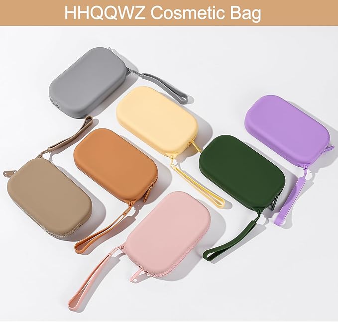 Portable Silicone Makeup Bag for Women, Small Travel Waterproof Toiletry Cosmetic Bag, Zipper Closure Organizer Makeup Case with Handle (Yellow)