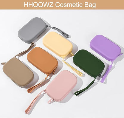 Portable Silicone Makeup Bag for Women, Small Travel Waterproof Toiletry Cosmetic Bag, Zipper Closure Organizer Makeup Case with Handle (Yellow)